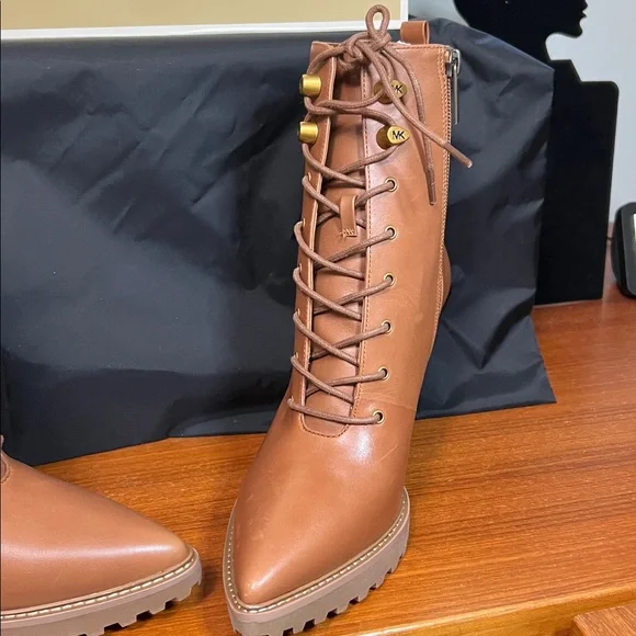 Michael Kors Tan Lace-Up Ankle Boots - Picture 5 of 6